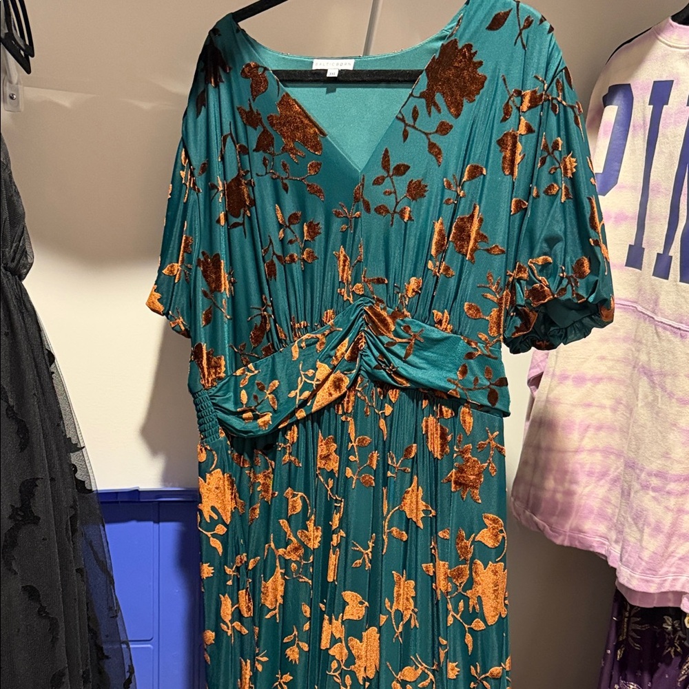 Baltic Born Teal and Rust Floral Maxi Dress